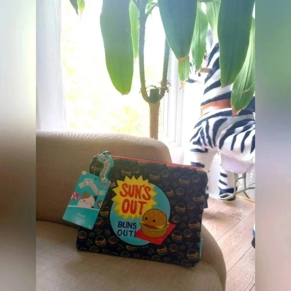 Suns out buns out squishmallow plush burger Carl handbag purse zipper pouch hand